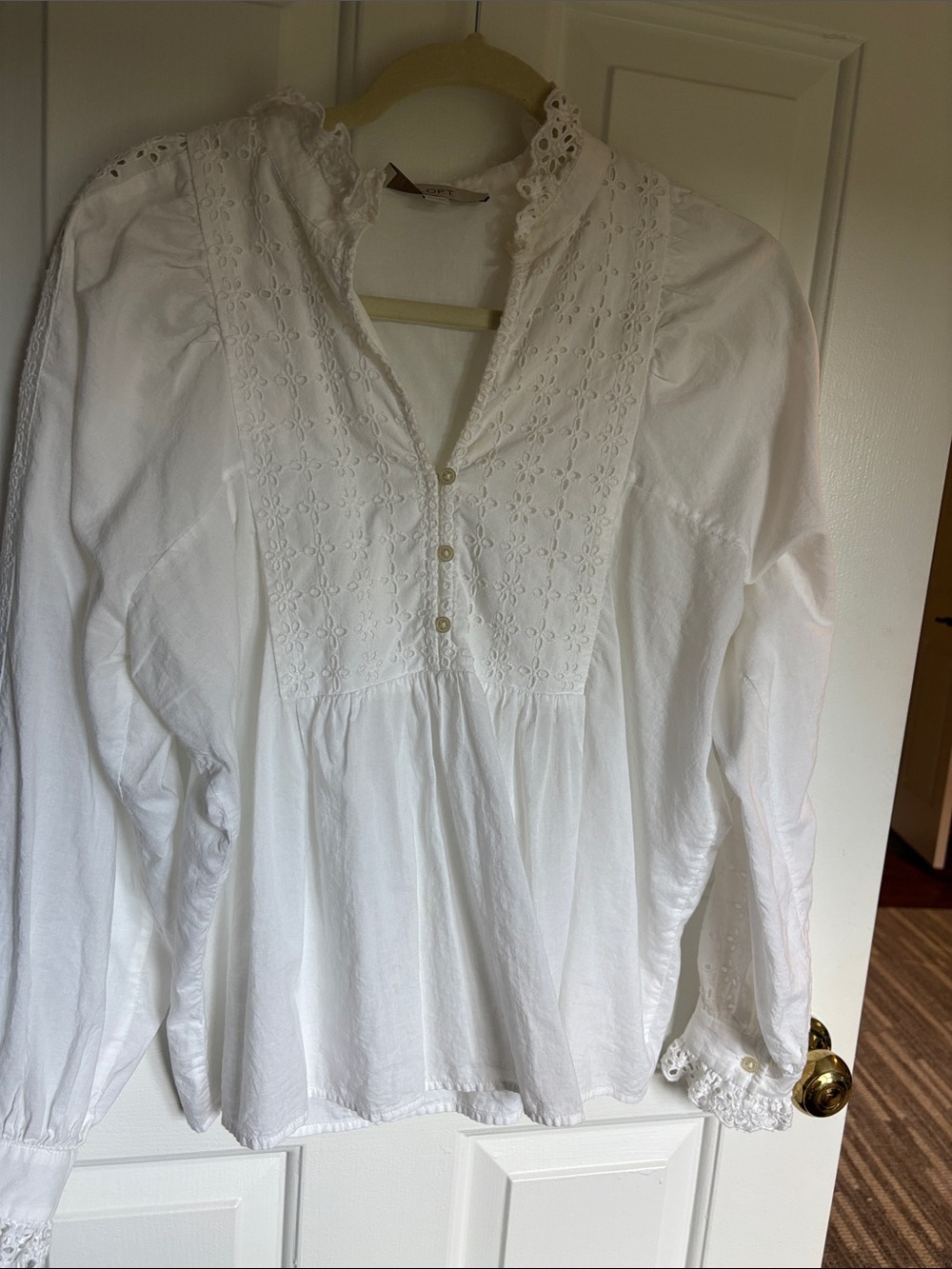 Loft White Eyelet Peasant Blouse - Women's Top